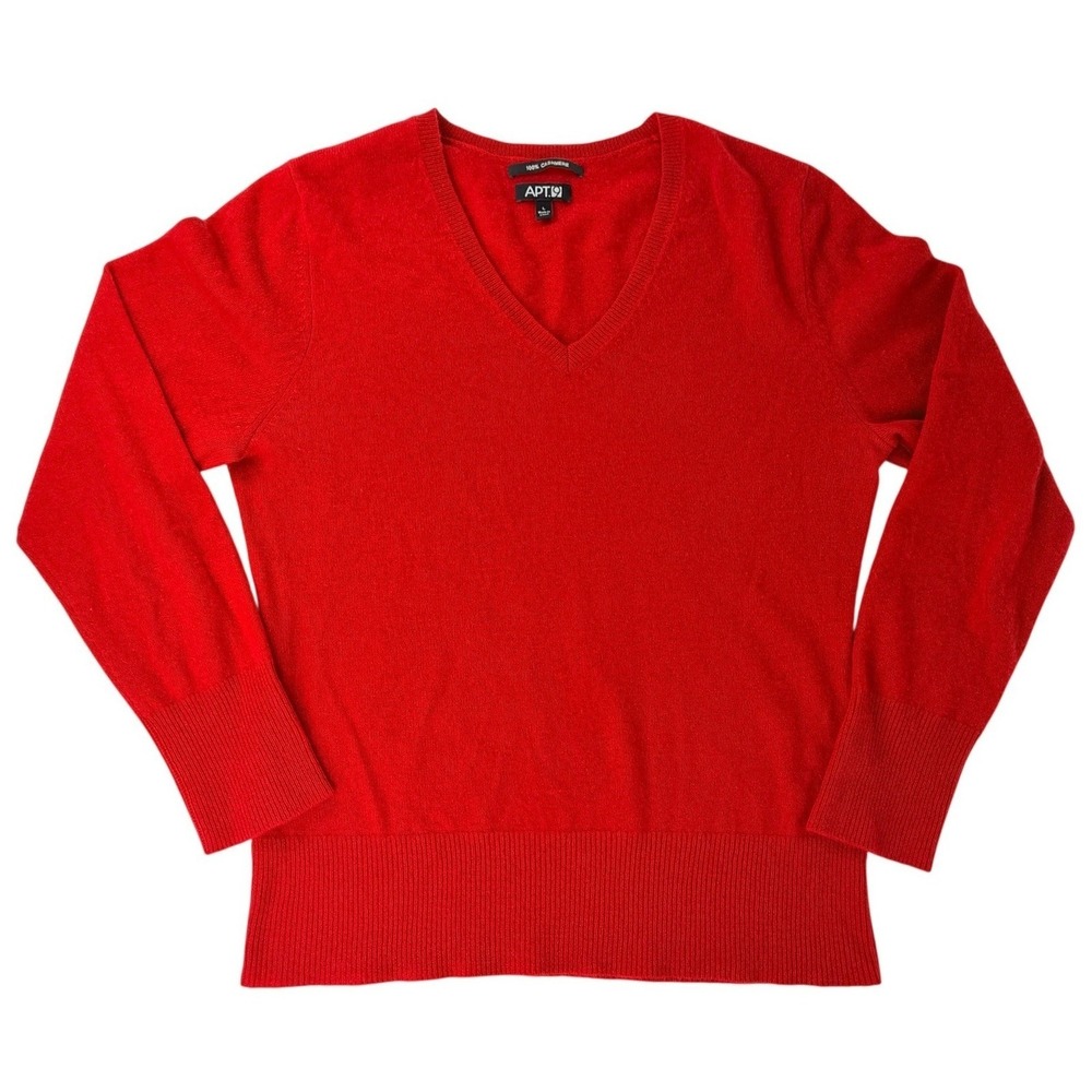 Apt 9 100% Cashmere Red V-Neck Pullover Sweater Womens Large Soft Luxury Classic - Picture 2 of 8